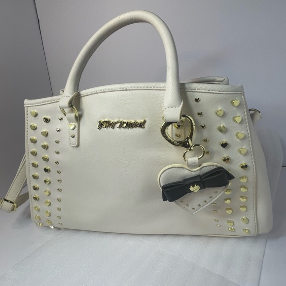 Betsey Johnson Cream Satchel with Gold Heart Accents - Picture 4 of 16